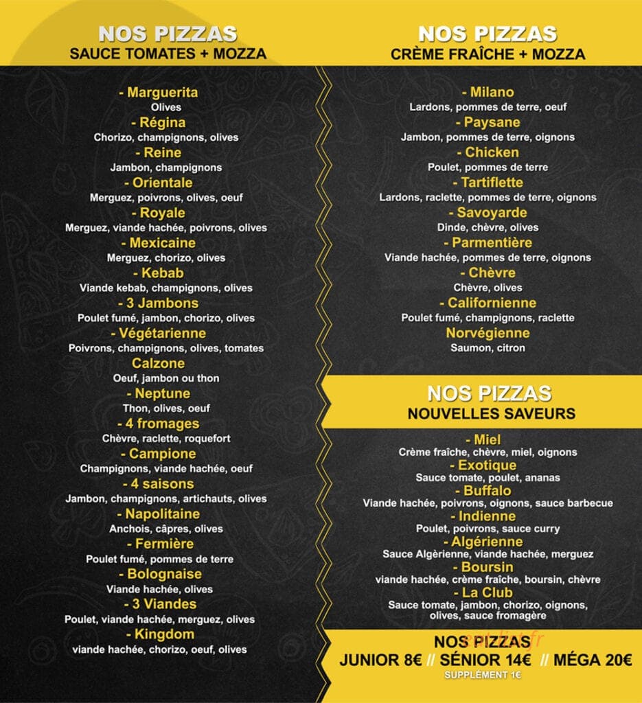 Pizza club — carte page 1