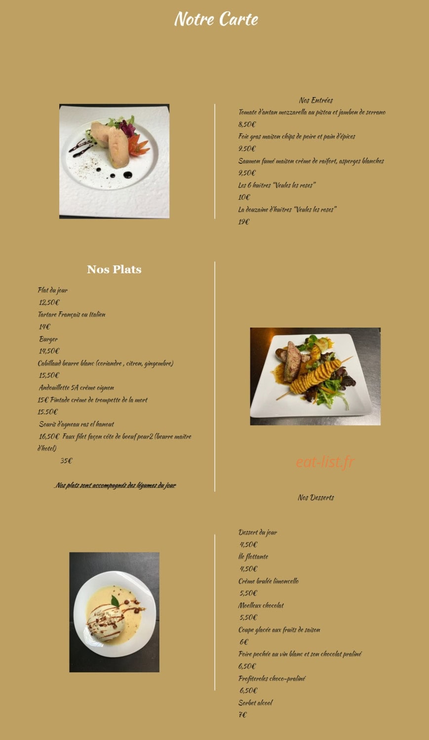 Restaurant 4V — carte page 1
