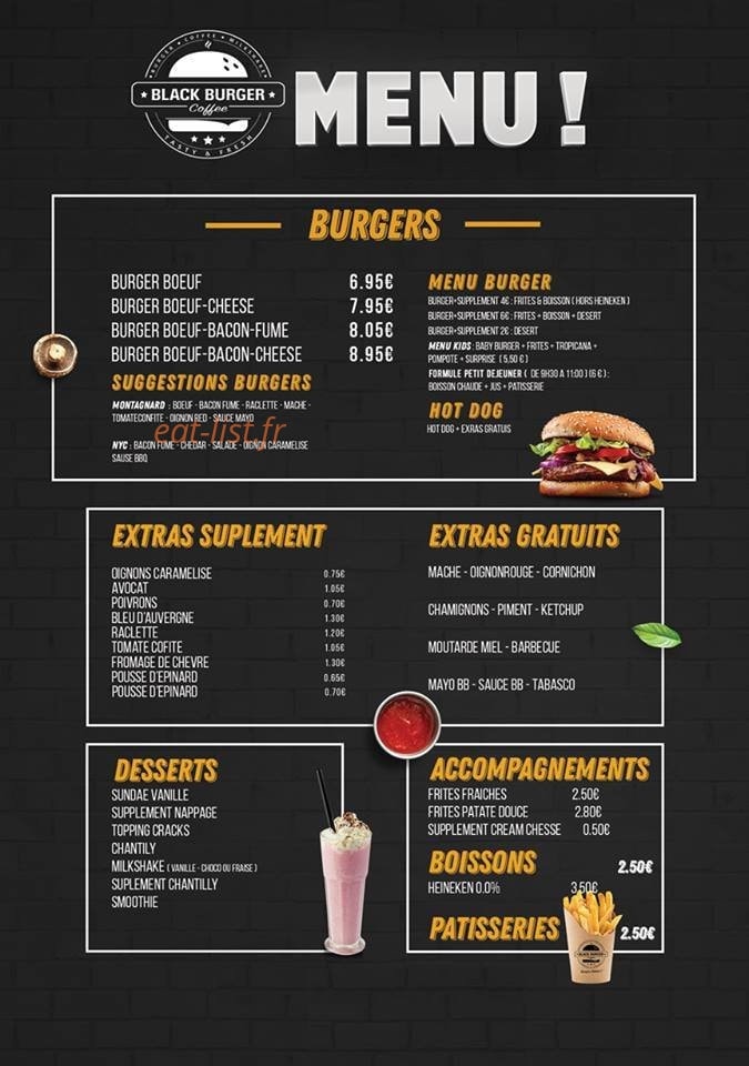 Black burger coffee à Luce, carte-menu et photos