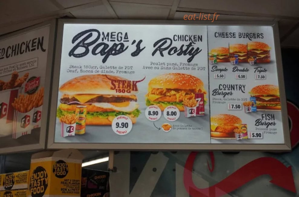 Carte et menu de Food Corner à Luce — Bap s rosty
