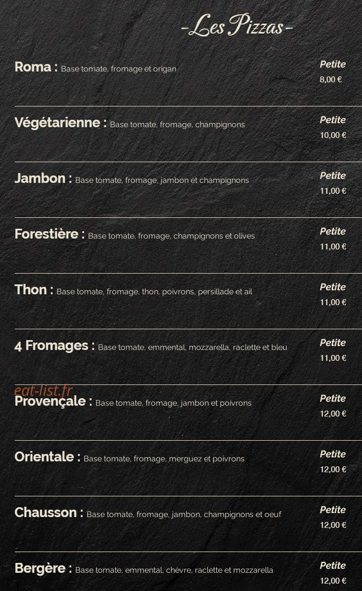 La grange à pizza — carte page 1