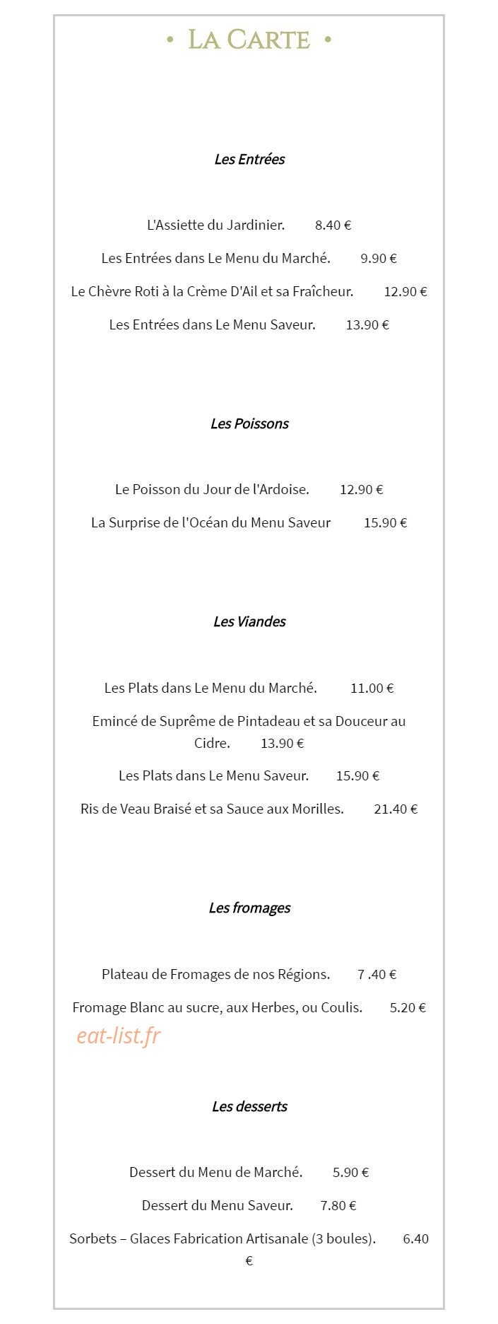 Le Plat D'Etain — carte page 1
