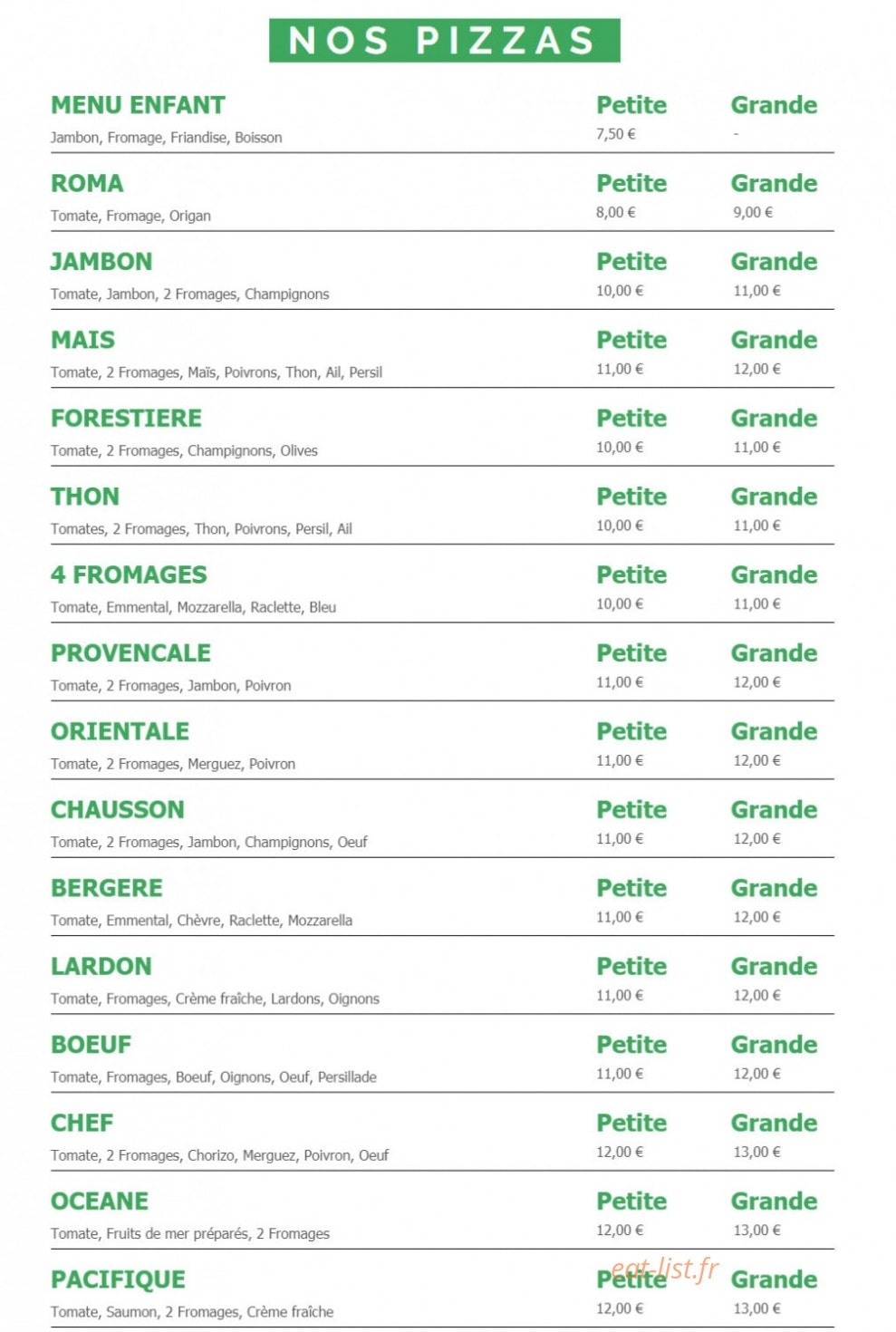 Pizza express — carte page 1