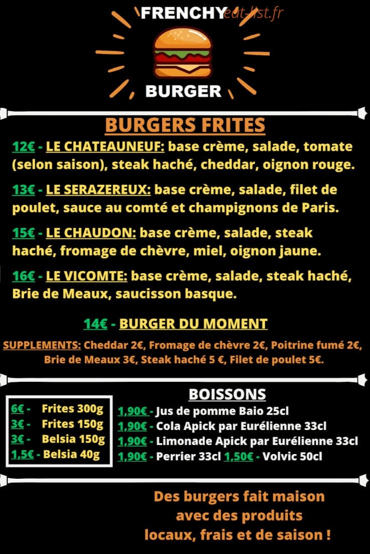 Frenchy Burger — carte page 1
