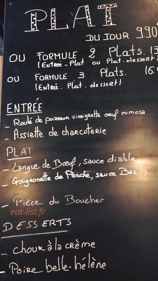 Le Bistro — carte page 1