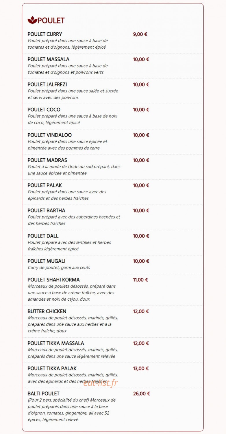 Le Punjab Grill — carte page 3