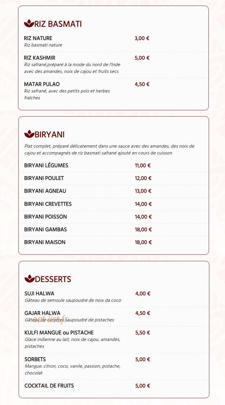 Le Punjab Grill — carte page 7