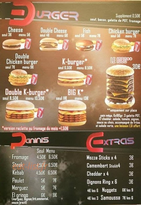 Le K burger — carte page 3