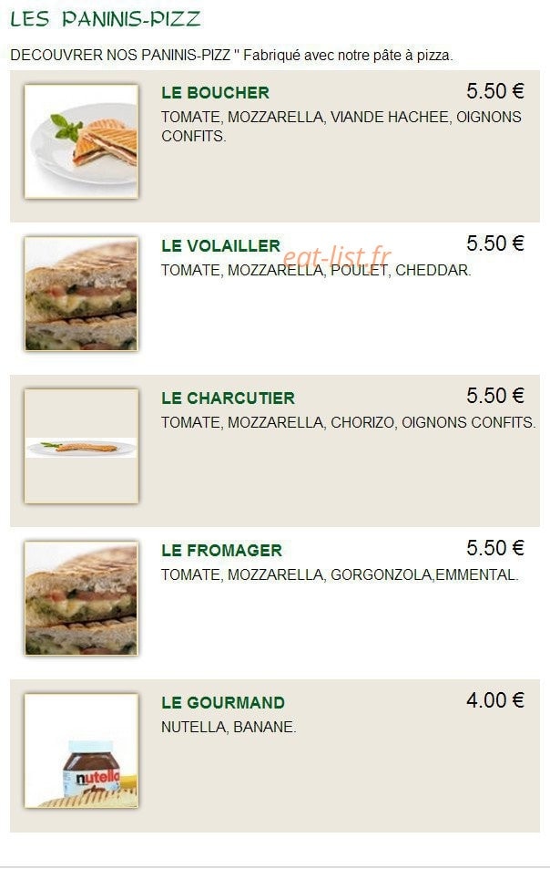 Carte et menu de A la bonne pizza à Cloyes-les-Trois-Rivières — Les paninis