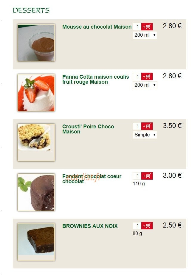 Carte et menu de A la bonne pizza à Cloyes-les-Trois-Rivières — Les desserts suite