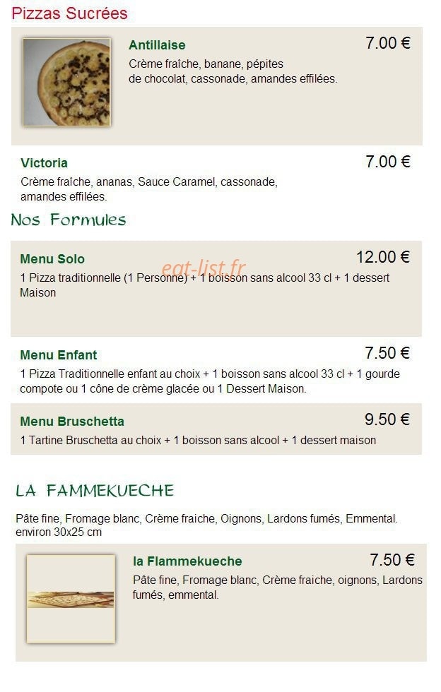 Carte et menu de A la bonne pizza à Cloyes-les-Trois-Rivières — Les pizzas sucrées, formules,...
