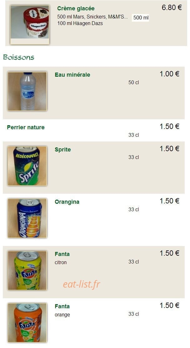 Carte et menu de A la bonne pizza à Cloyes-les-Trois-Rivières — Les autres desserts et boissons