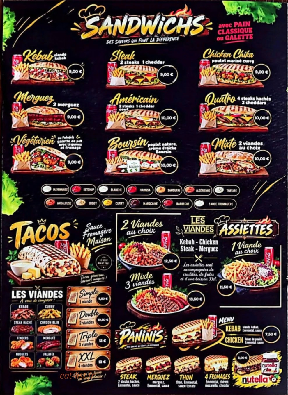 Carte et menu de Sandwicherie de la place à Cloyes-les-Trois-Rivières — Carte1