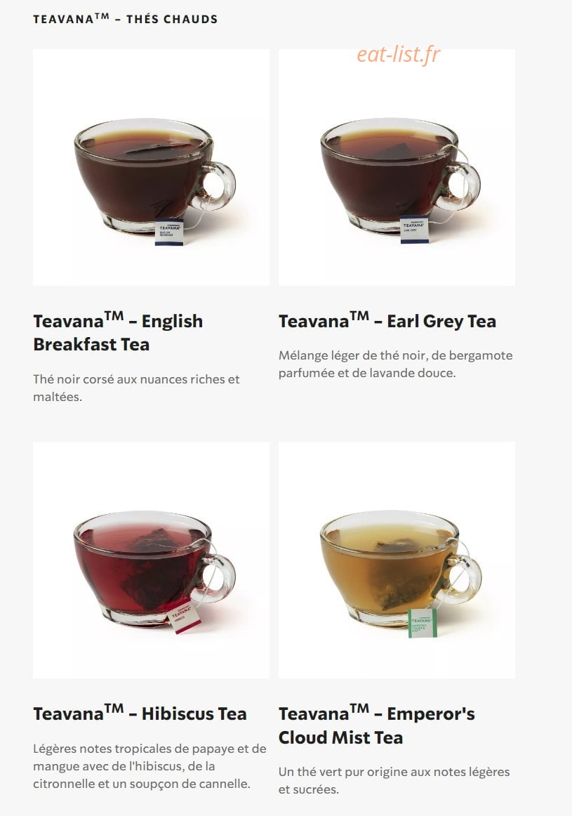 Carte et menu de Starbucks Coffee à Gasville Oiseme — Les thés chauds