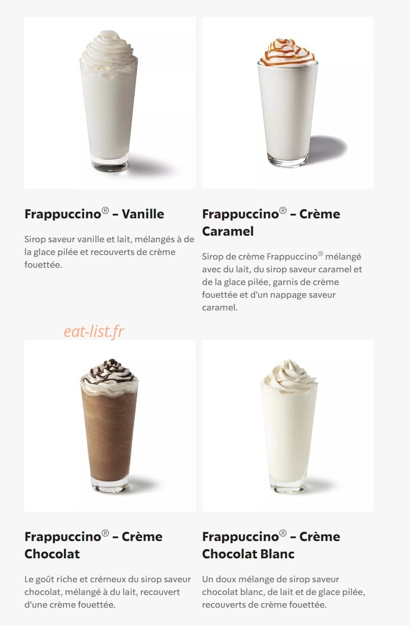 Carte et menu de Starbucks Coffee à Gasville Oiseme — Les frappuccinos crèmes suite