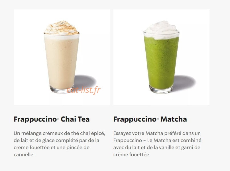Carte et menu de Starbucks Coffee à Gasville Oiseme — Les frappuccinos tea