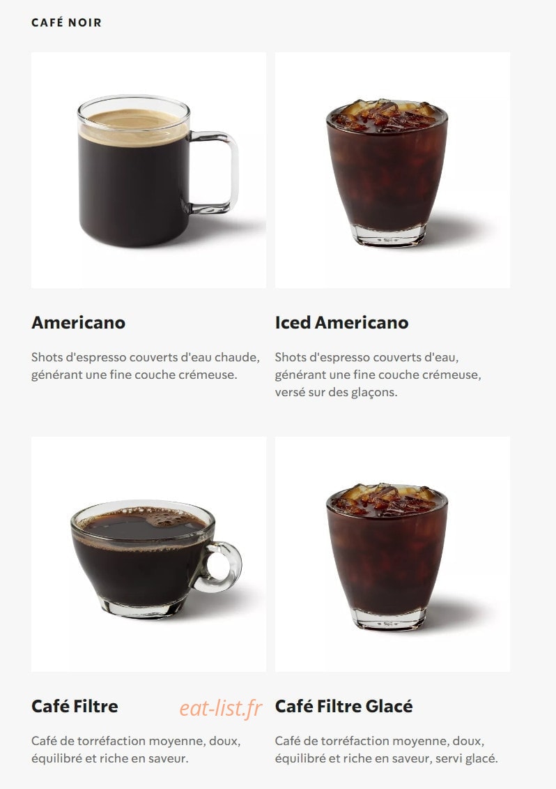 Carte et menu de Starbucks Coffee à Gasville Oiseme — Les cafés noirs
