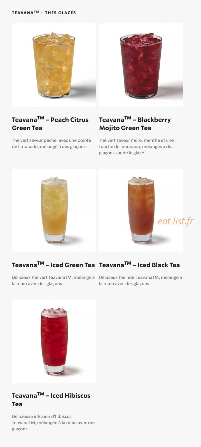 Carte et menu de Starbucks Coffee à Gasville Oiseme — Les thés glacés