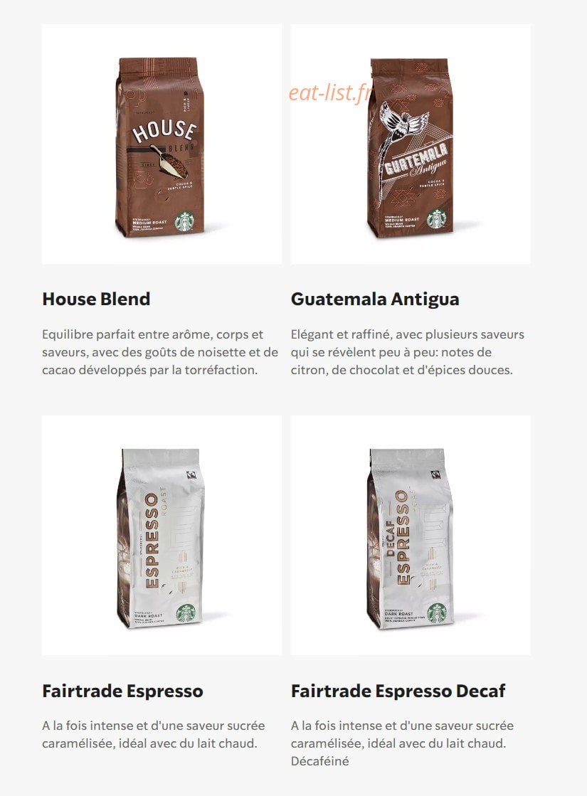 Carte et menu de Starbucks Coffee à Gasville Oiseme — Les cafés en grains pages 2