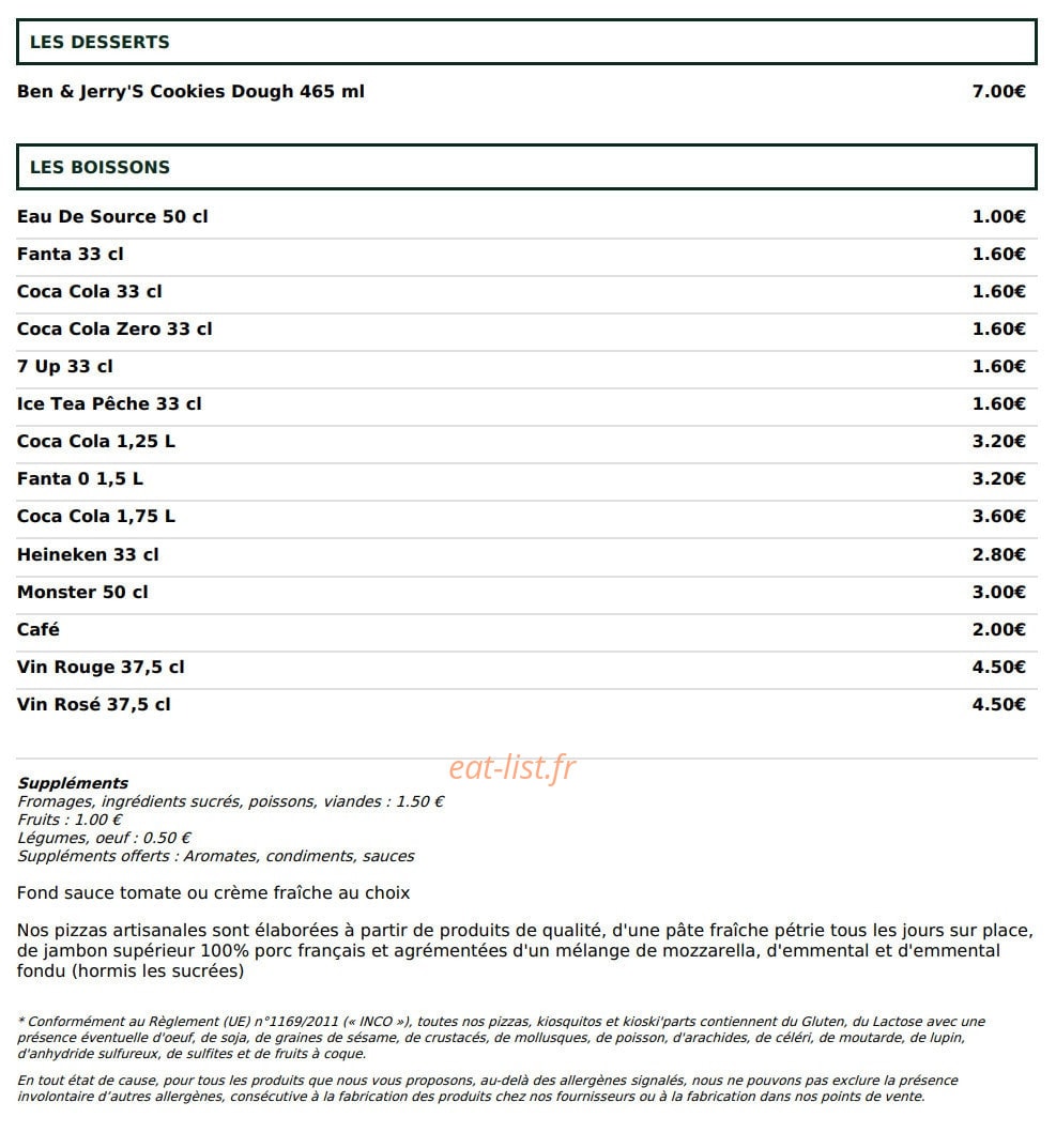 Le Kiosque à Pizzas — carte page 5