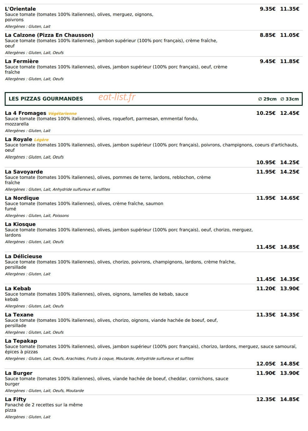 Le Kiosque à Pizzas — carte page 2