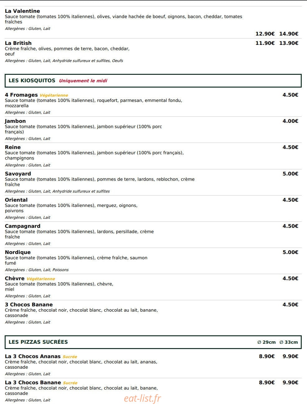 Le Kiosque à Pizzas — carte page 4