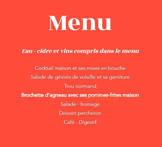 Carte et menu de Ferme Auberge de l'agneau grillé à Coudray Au Perche — Le menu