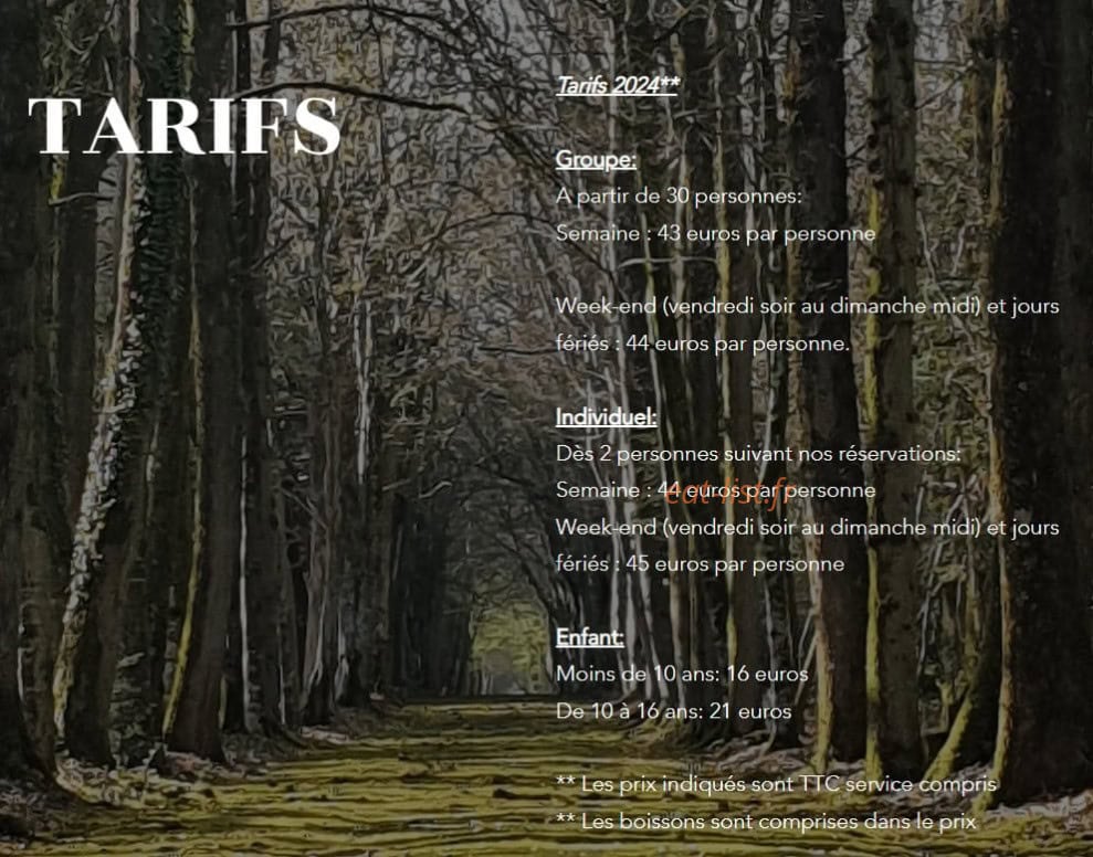 Carte et menu de Ferme Auberge de l'agneau grillé à Coudray Au Perche — Les tarifs