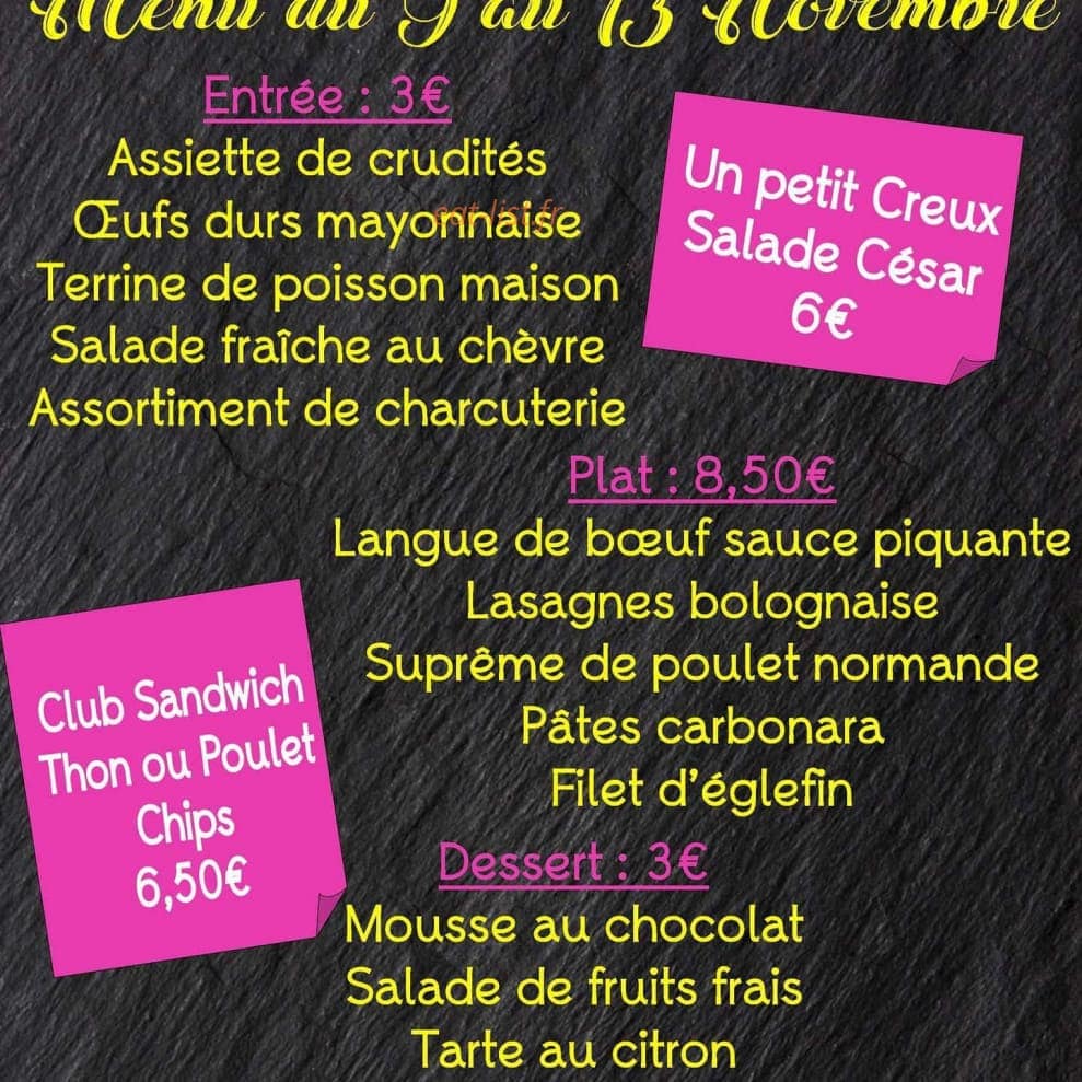 Carte et menu de Brasserie de l'hôtel de ville à Nogent le Rotrou — exemple de menu