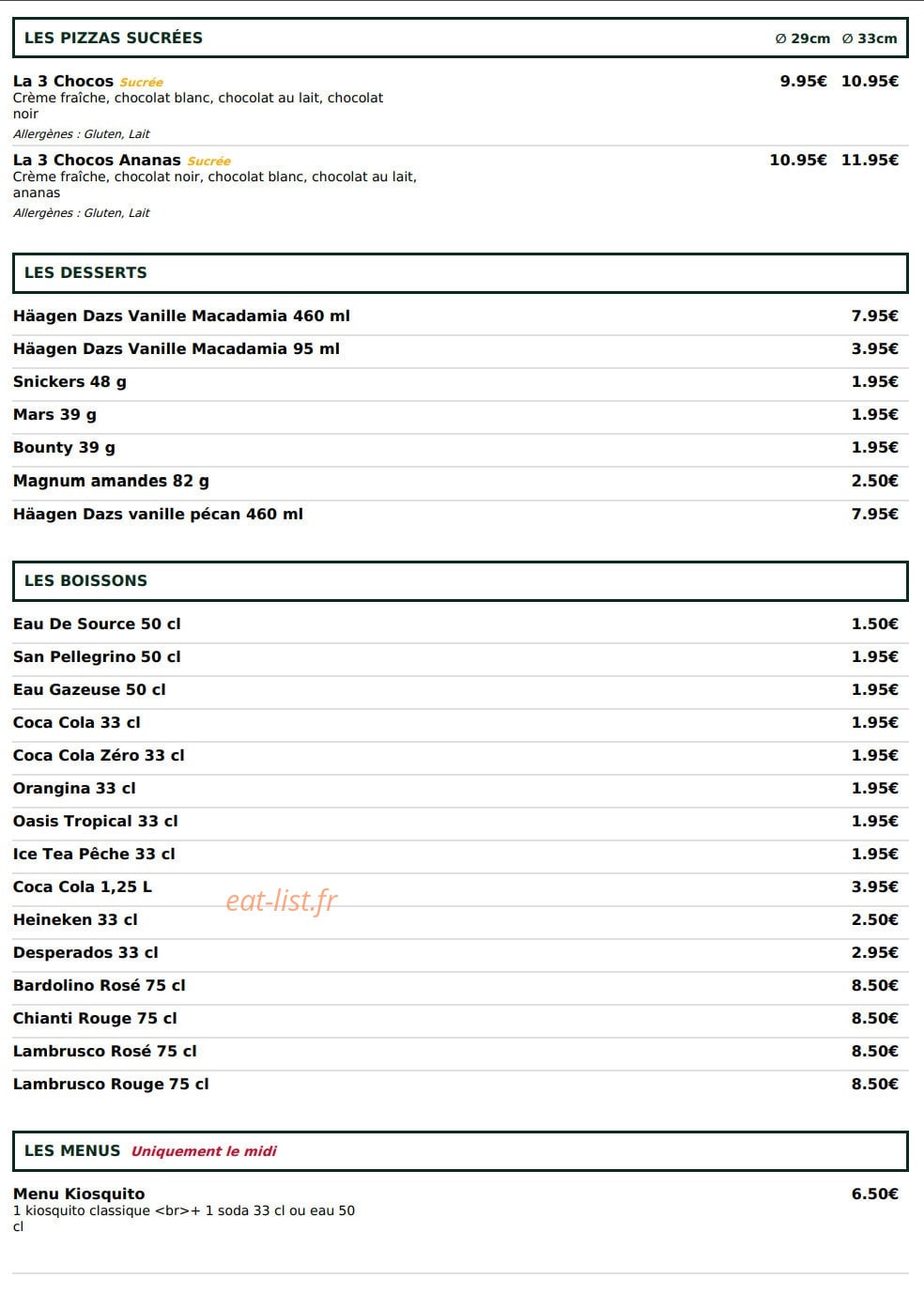 Le Kiosque à Pizzas — carte page 5