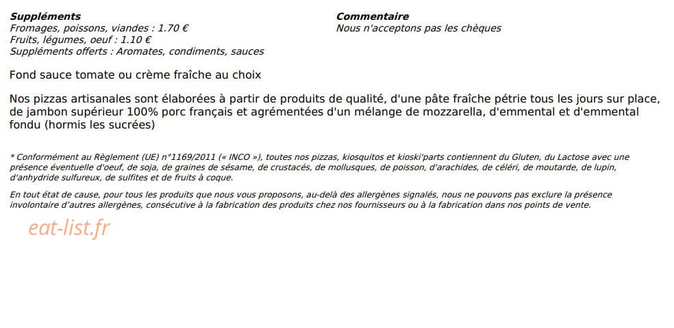 Le Kiosque à Pizzas — carte page 6