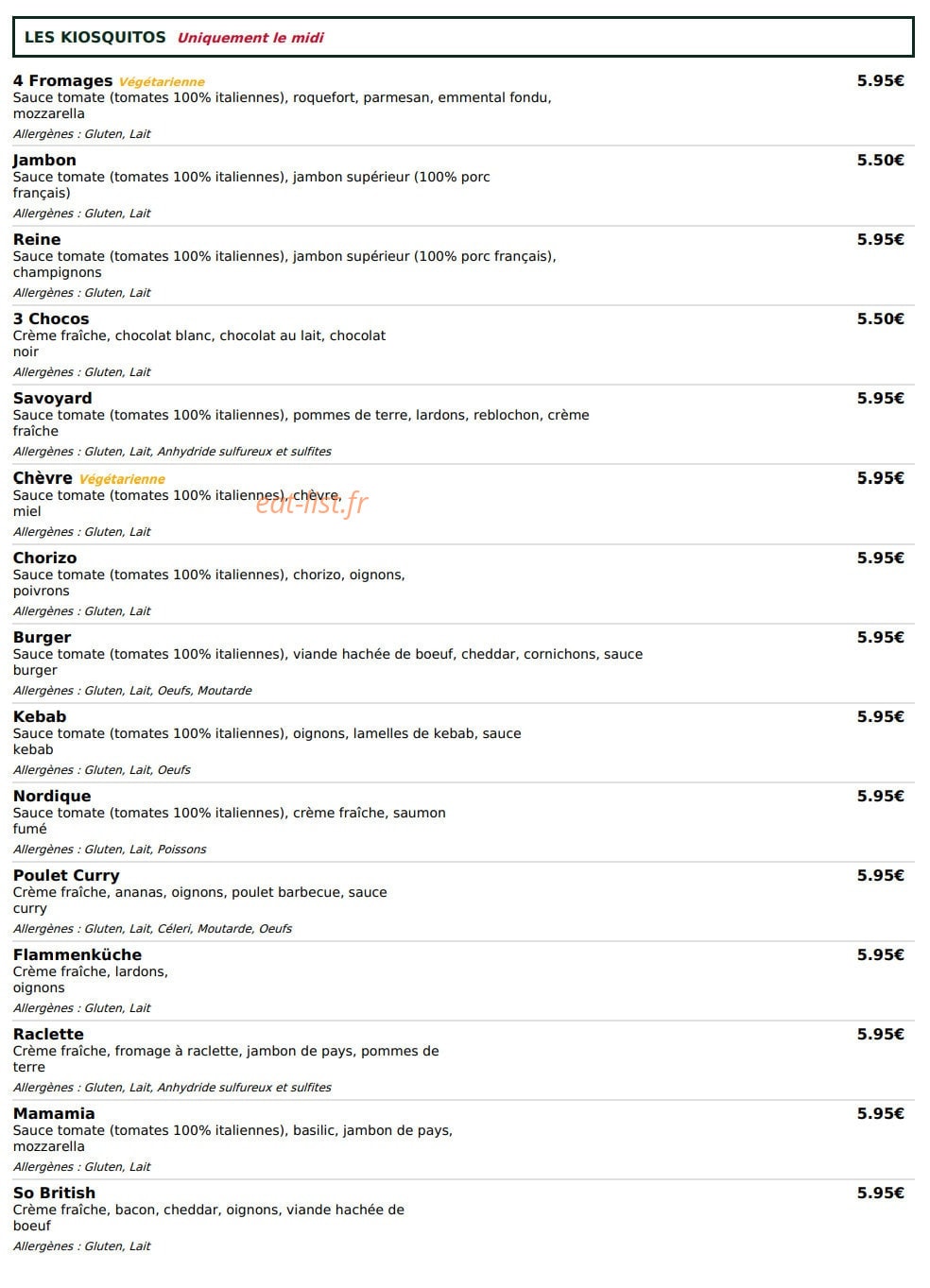 Le Kiosque à Pizzas — carte page 4