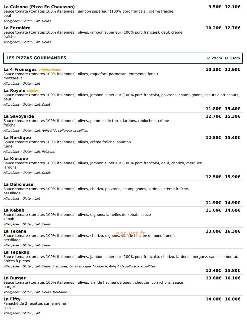 Le Kiosque à Pizzas — carte page 2