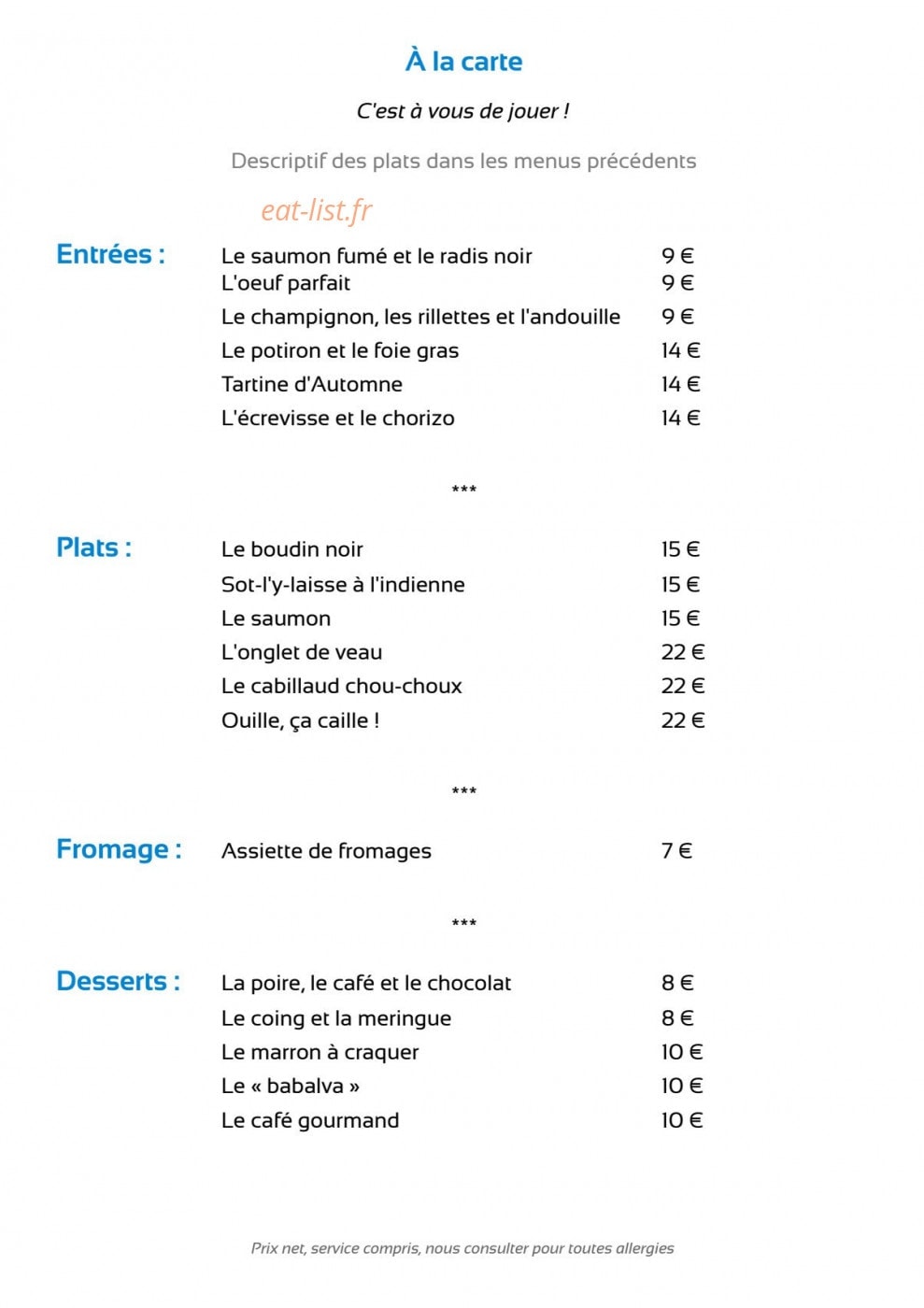 Auberge de l'Abbaye — carte page 4