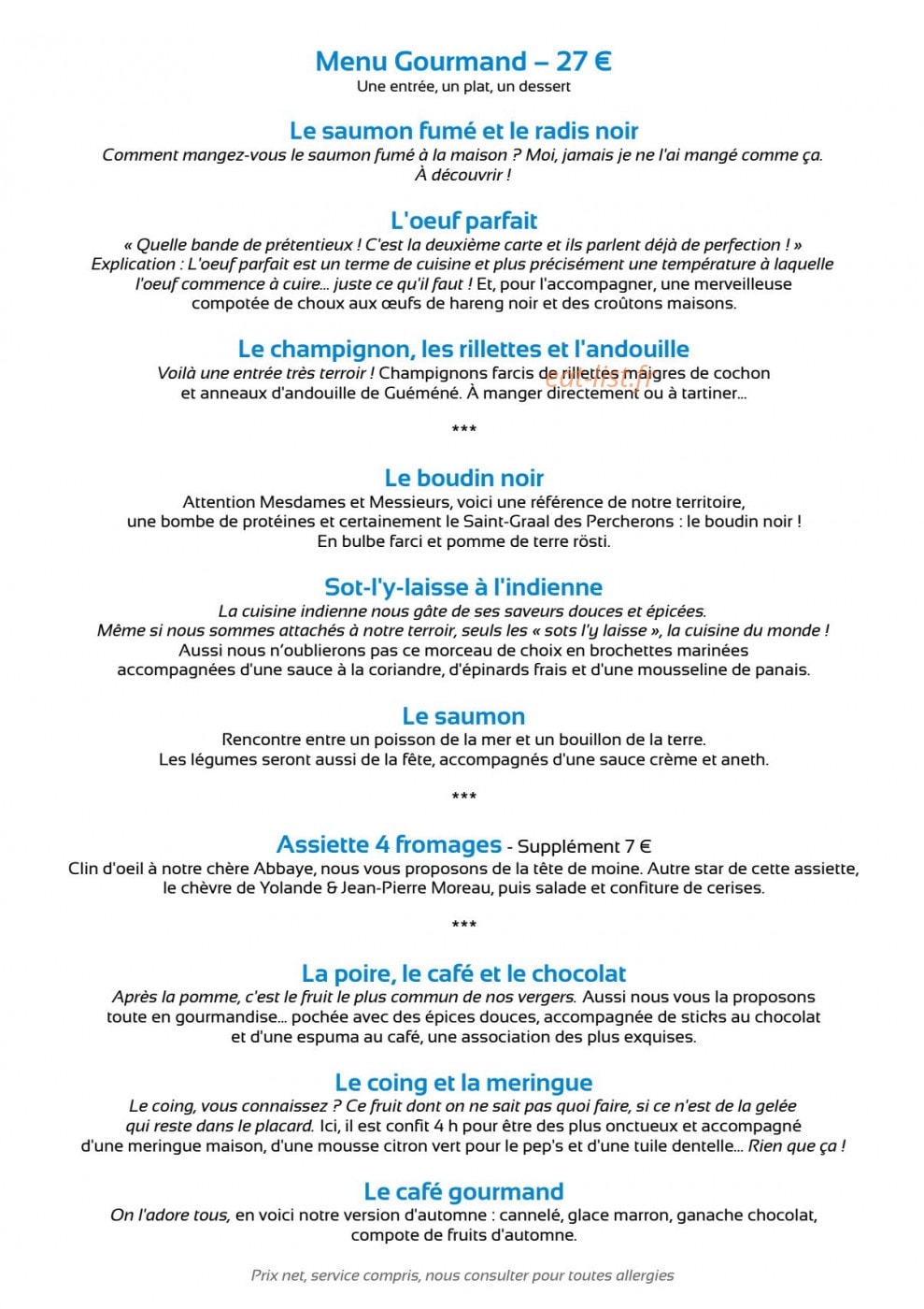 Auberge de l'Abbaye — carte page 2