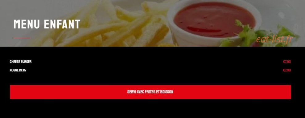 Carte et menu de Butcher Steak House à Vernouillet — Le menu enfant