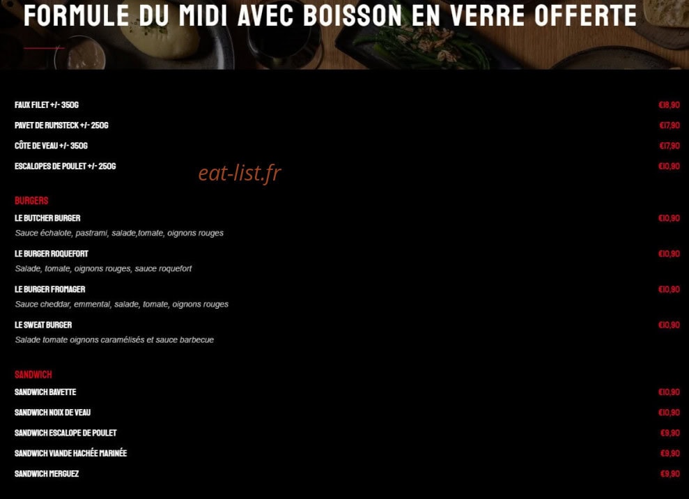 Carte et menu de Butcher Steak House à Vernouillet — Les formules
