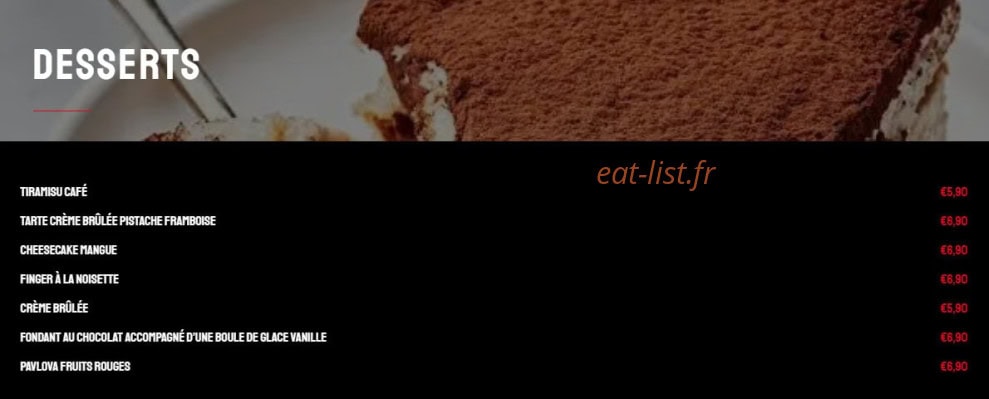 Carte et menu de Butcher Steak House à Vernouillet — Les desserts