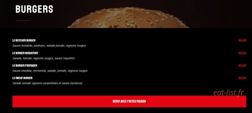 Carte et menu de Butcher Steak House à Vernouillet — Les burgers