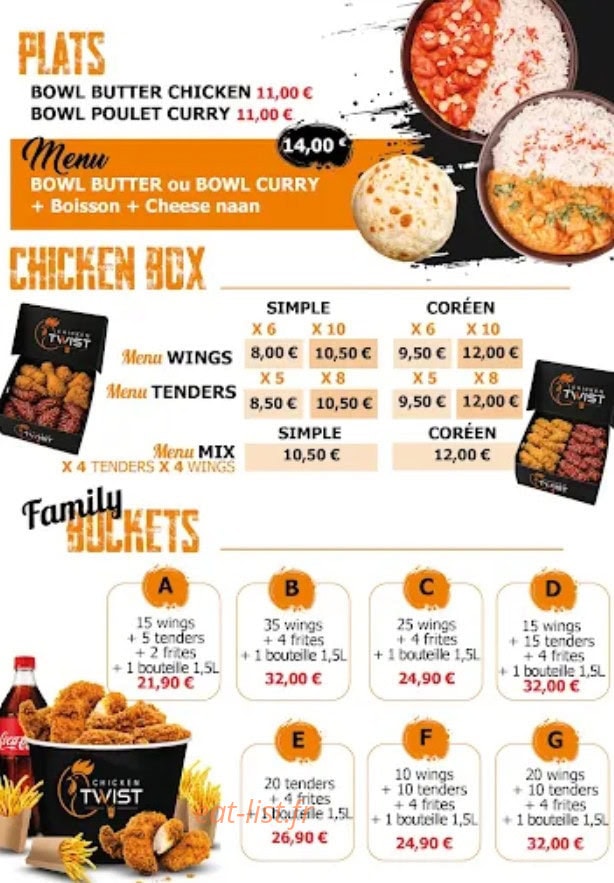 Carte et menu de Chicken Twist à Vernouillet — Plats, family buckets