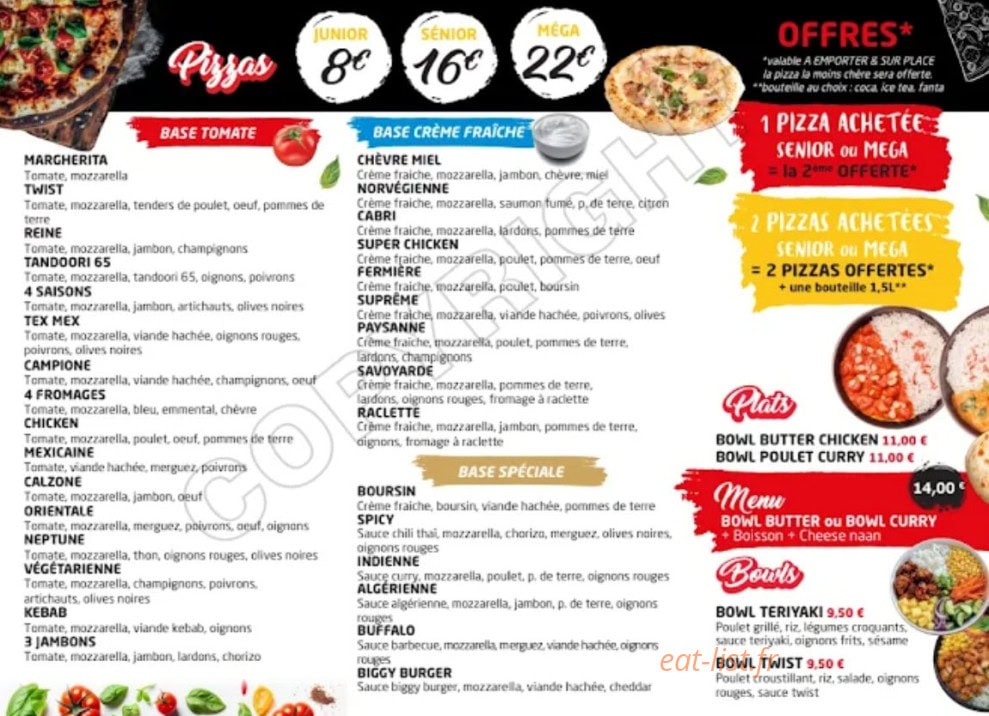 Carte et menu de Chicken Twist à Vernouillet — Les pizzas