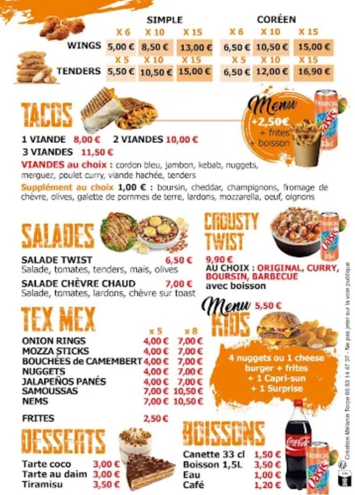 Carte et menu de Chicken Twist à Vernouillet — Tacos, salades...