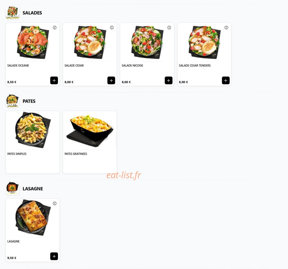 Carte et menu de El Baraka à Vernouillet — Salades, pates, lasagnes