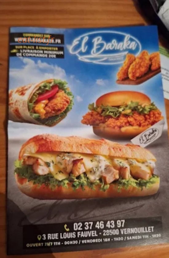 Carte et menu de El Baraka à Vernouillet — Le menu