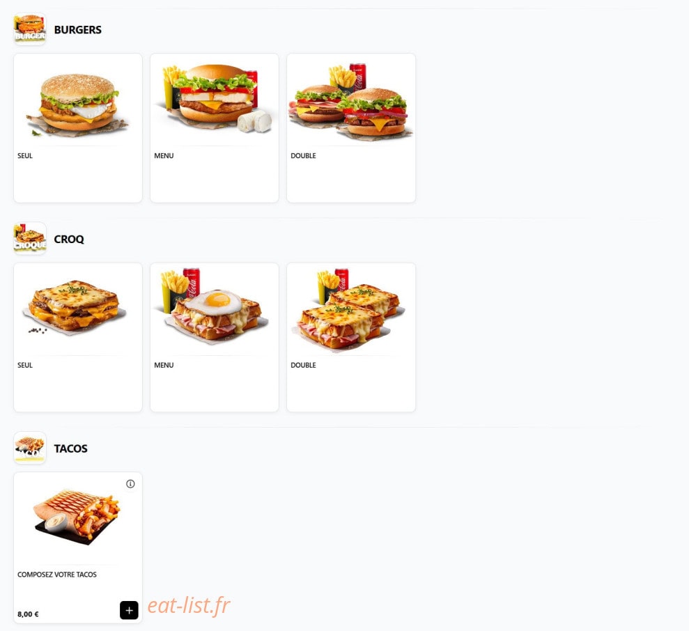 Carte et menu de El Baraka à Vernouillet — Burgers, crocs, tacos