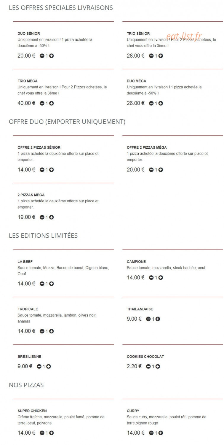 Pizza Delices — carte page 1