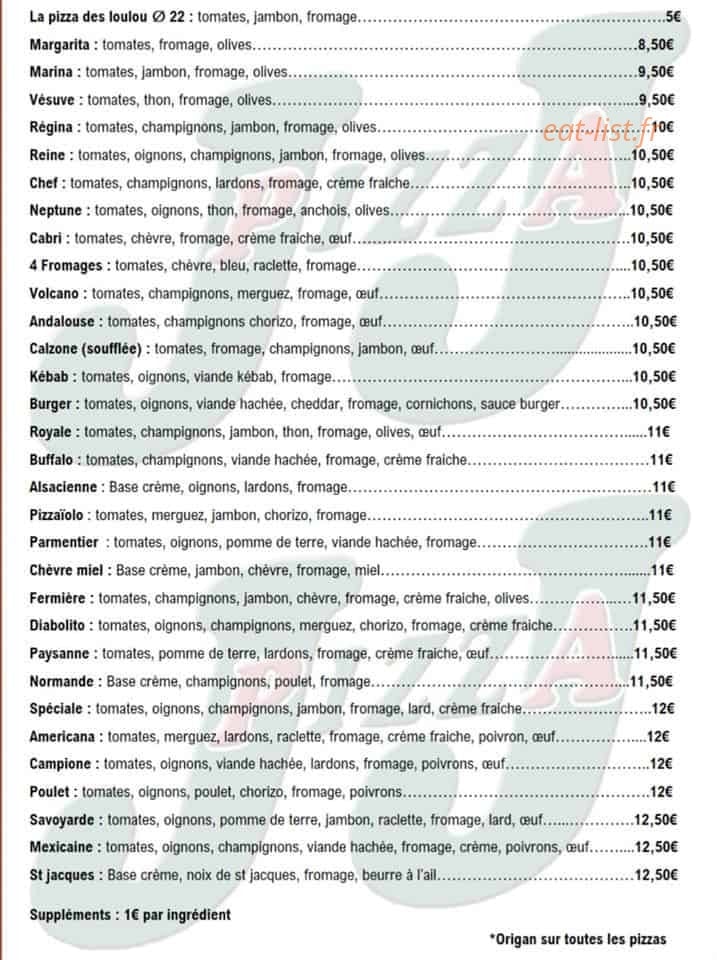 JJ pizza — carte page 1