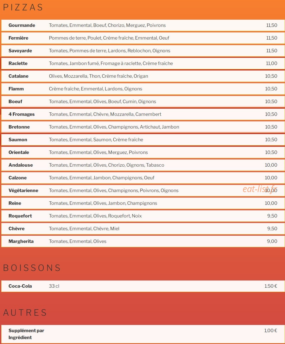 Abondant Pizza — carte page 1