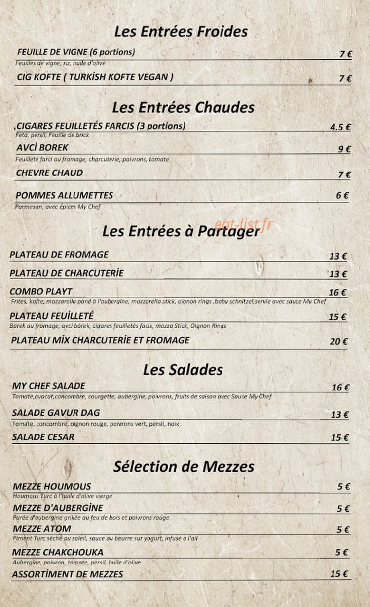 My Chef — carte page 1
