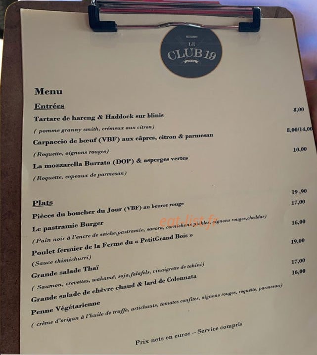 Le Club 19 — carte page 1